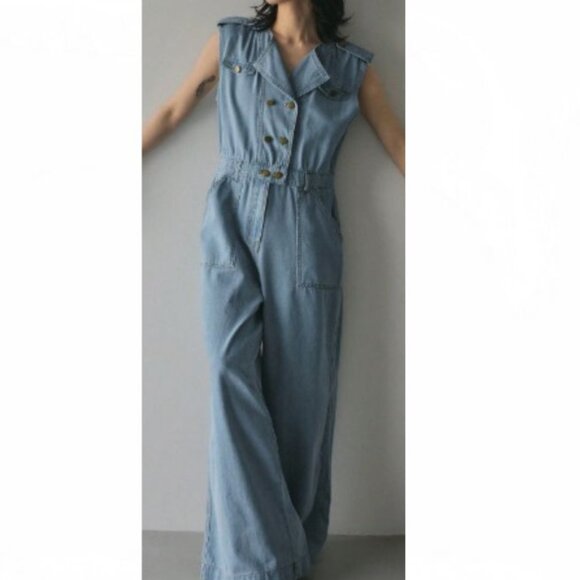 NWT Blue Light Wash Denim Jumpsuit - Picture 2 of 7